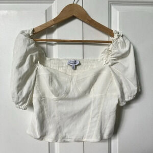& Other Stories Off White Bustier Style Puff  Sleeve Crop Top Womens 10 Romantic